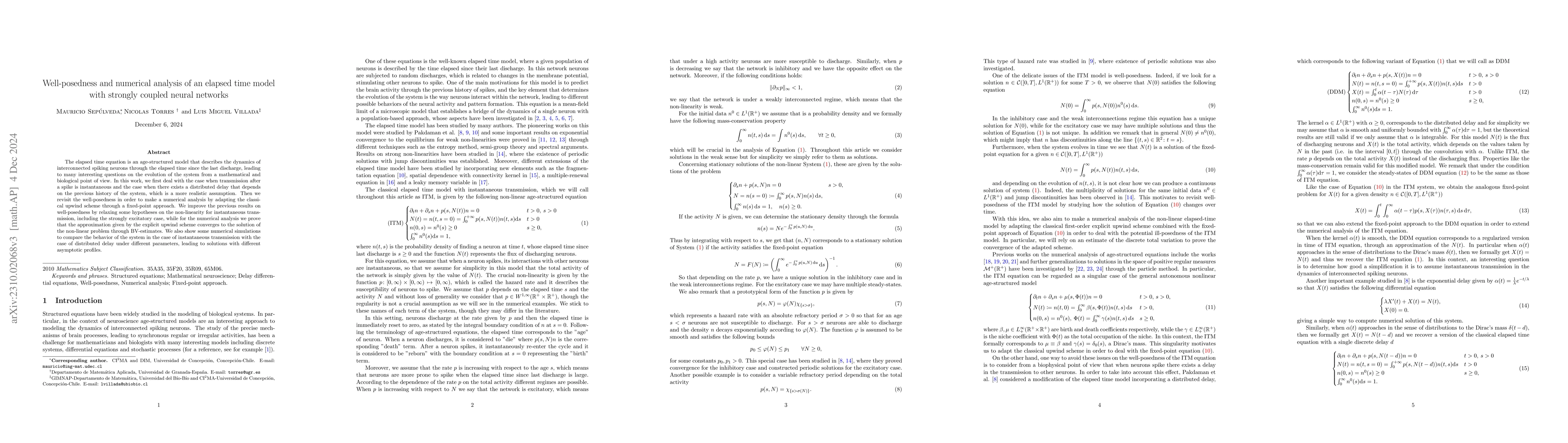 Thumbnail for Well-posedness and numerical analysis of an elapsed time model with
  strongly coupled neural networks