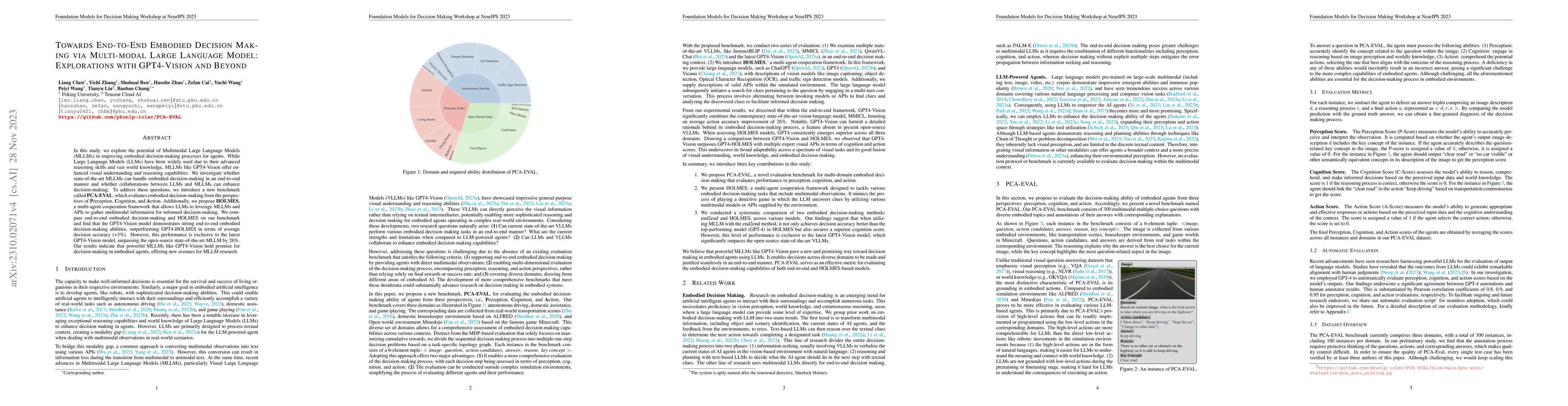 Thumbnail for Towards End-to-End Embodied Decision Making via Multi-modal Large
  Language Model: Explorations with GPT4-Vision and Beyond