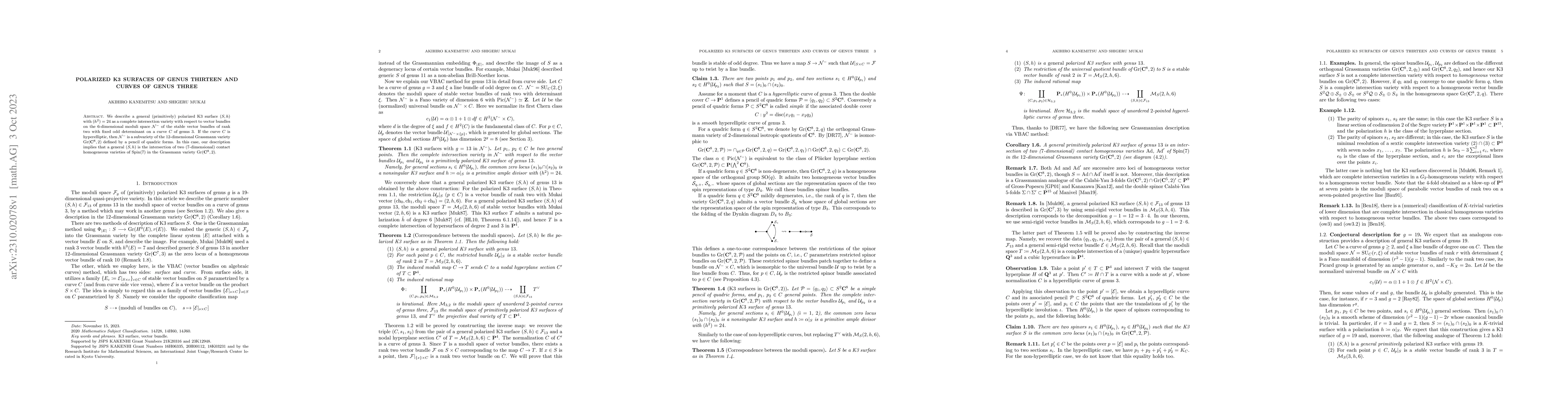 Thumbnail for Polarized K3 surfaces of genus thirteen and curves of genus three