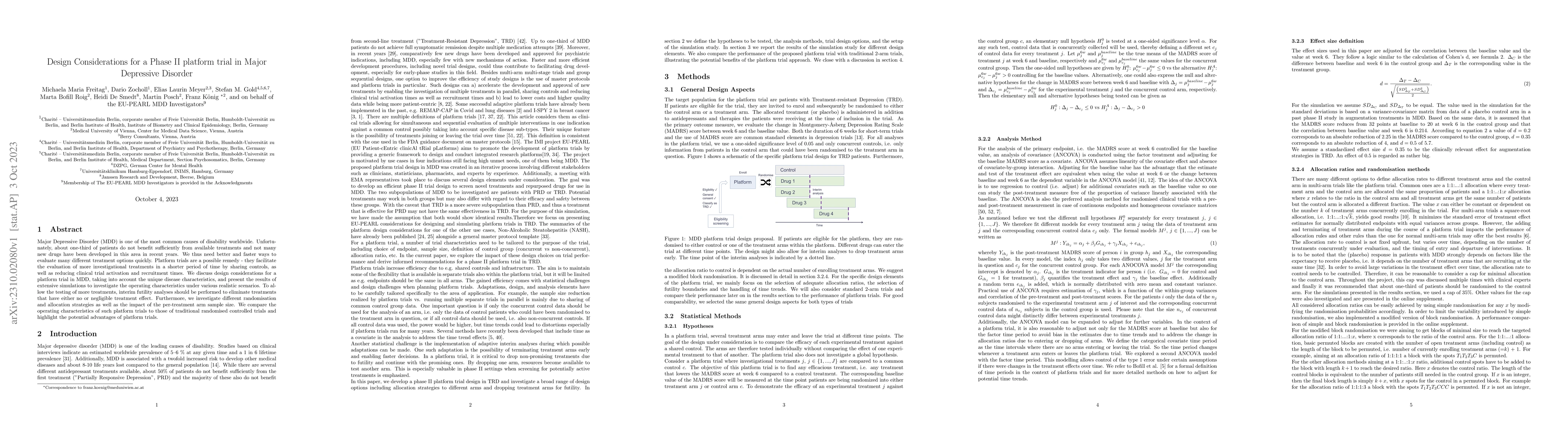 Thumbnail for Design Considerations for a Phase II platform trial in Major Depressive
  Disorder