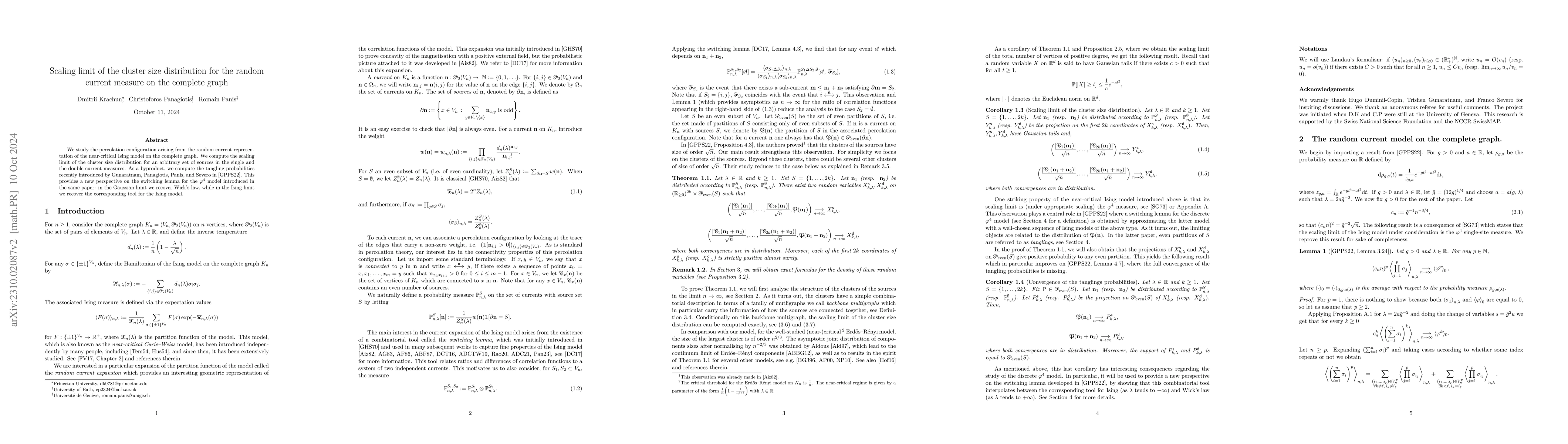 Thumbnail for Scaling limit of the cluster size distribution for the random current
  measure on the complete graph
