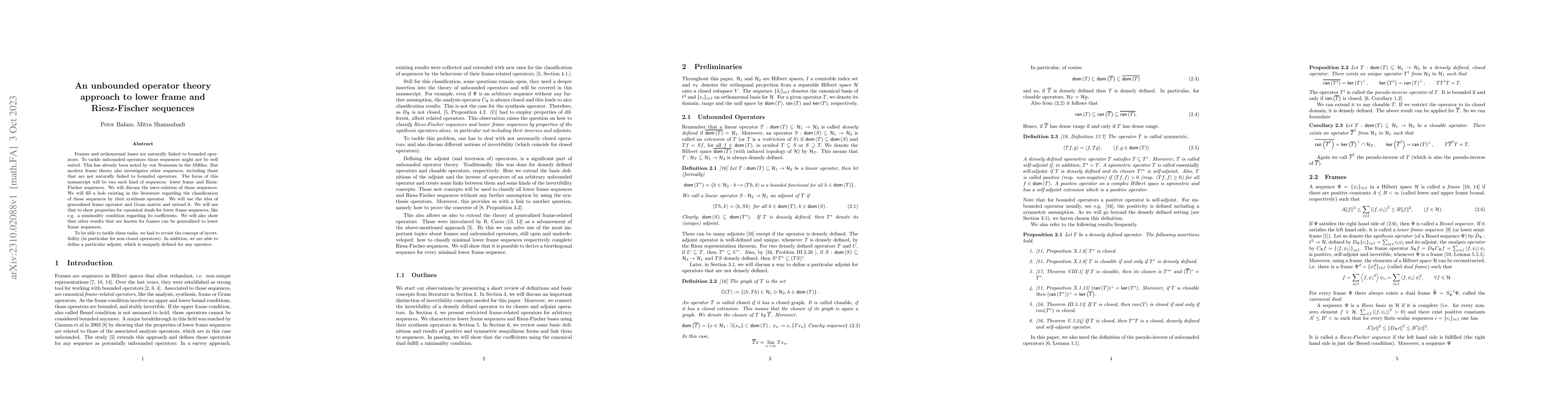Thumbnail for An unbounded operator theory approach to lower frame and Riesz-Fischer
  sequences