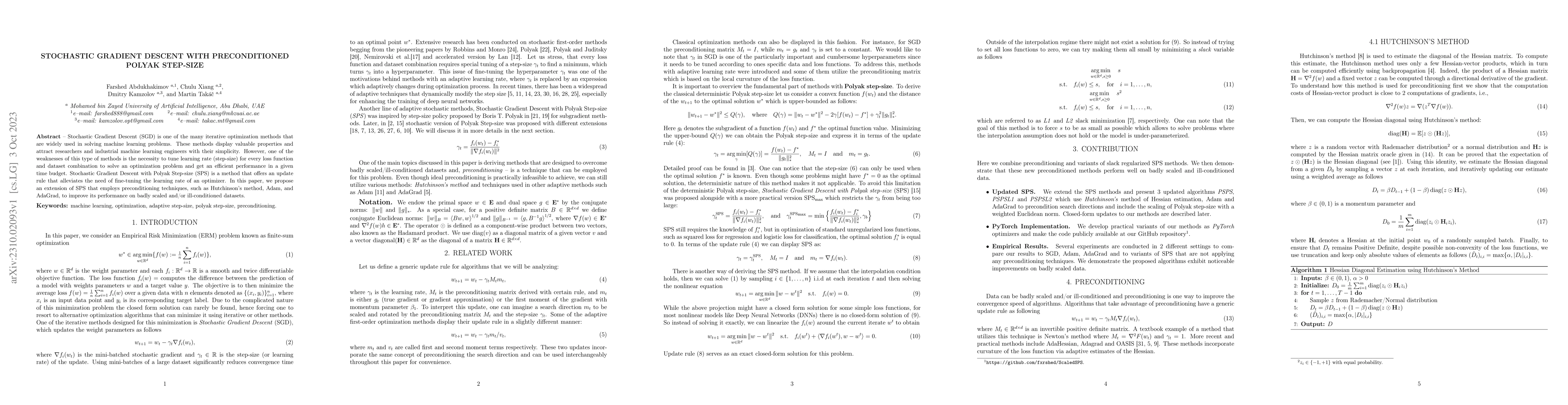 Thumbnail for Stochastic Gradient Descent with Preconditioned Polyak Step-size