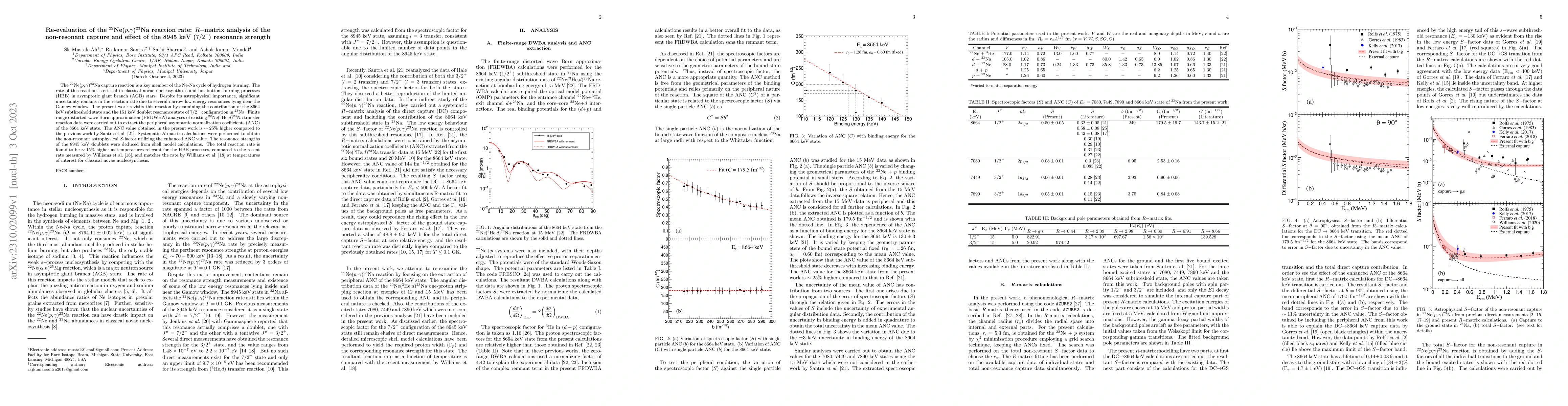 Thumbnail for Re-evaluation of the $^{22}$Ne($p$,$\gamma$)$^{23}$Na reaction rate:
  $R-$matrix analysis of the non-resonant capture and effect of the 8945 keV
  (${7/2}^{-}$) resonance strength