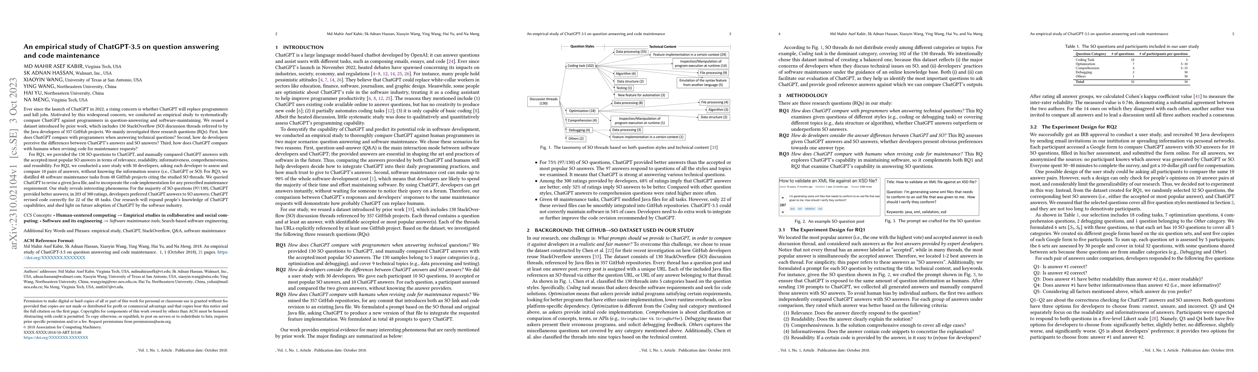 Thumbnail for An empirical study of ChatGPT-3.5 on question answering and code
  maintenance