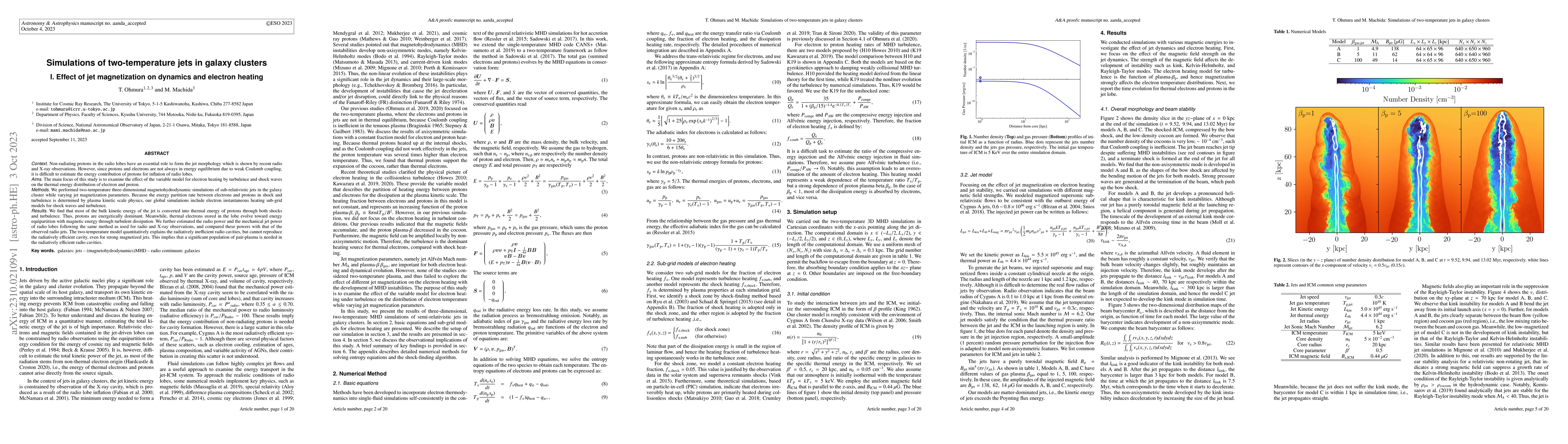 Thumbnail for Simulations of two-temperature jets in galaxy clusters: I. Effect of jet
  magnetization on dynamics and electron heating