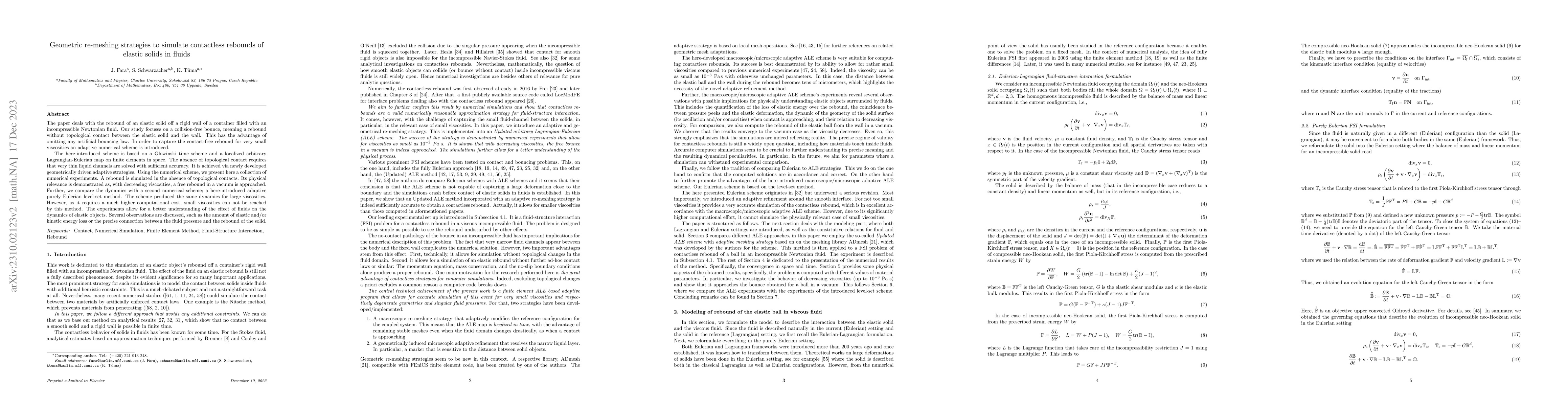 Thumbnail for Geometric re-meshing strategies to simulate contactless rebounds of
  elastic solids in fluids