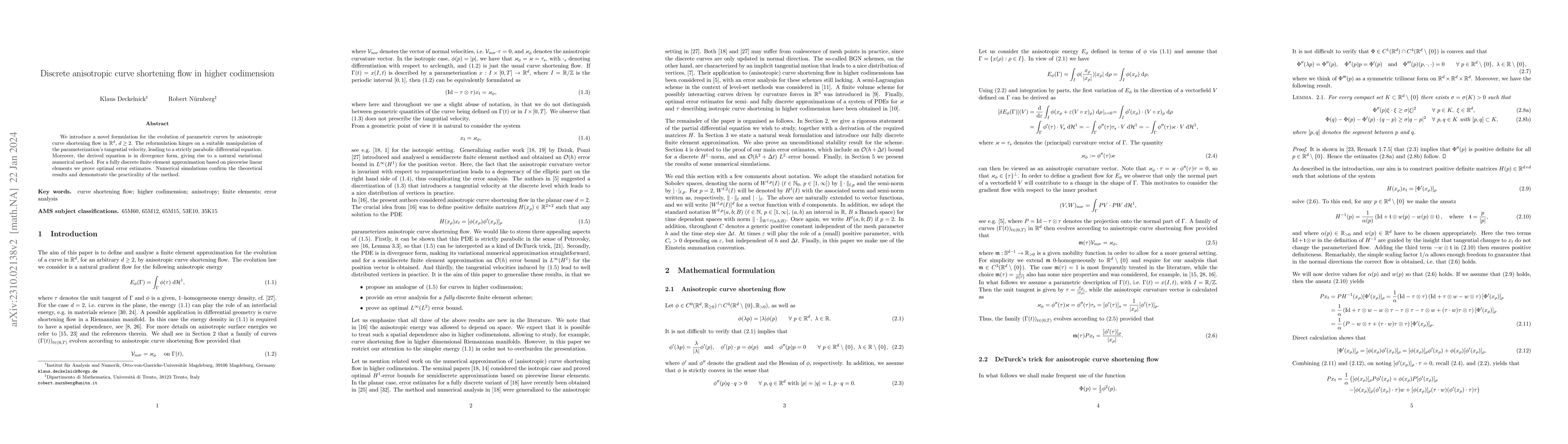 Thumbnail for Discrete anisotropic curve shortening flow in higher codimension