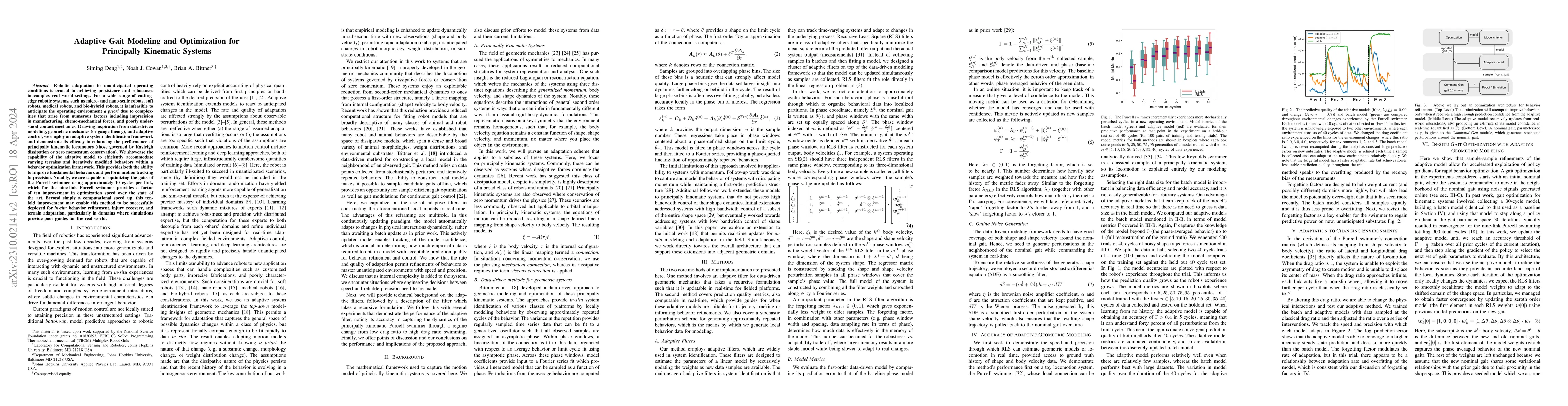 Thumbnail for Adaptive Gait Modeling and Optimization for Principally Kinematic
  Systems