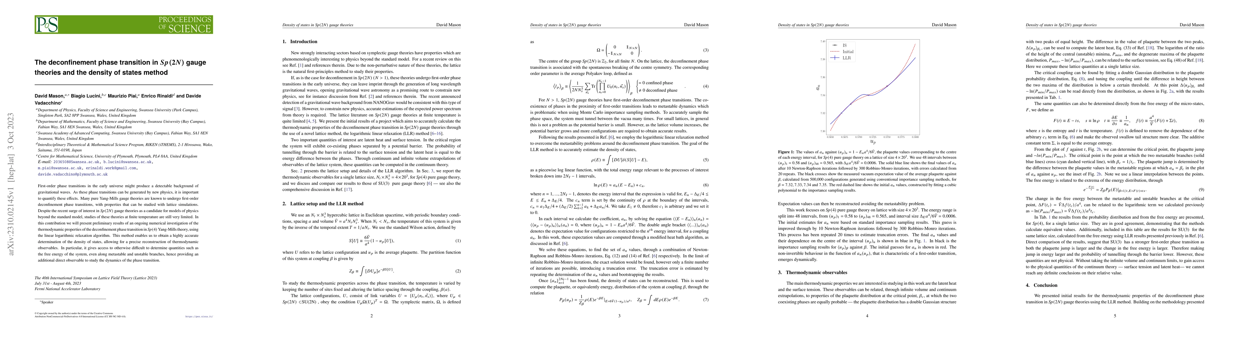 Thumbnail for The deconfinement phase transition in $Sp(2N)$ gauge theories and the
  density of states method