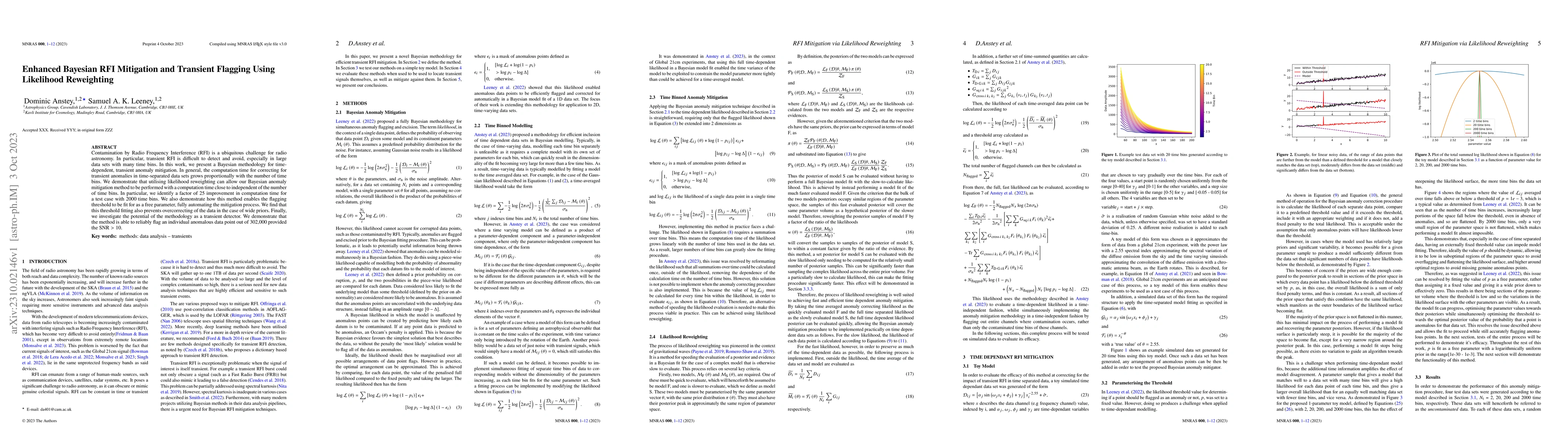 Thumbnail for Enhanced Bayesian RFI Mitigation and Transient Flagging Using Likelihood
  Reweighting