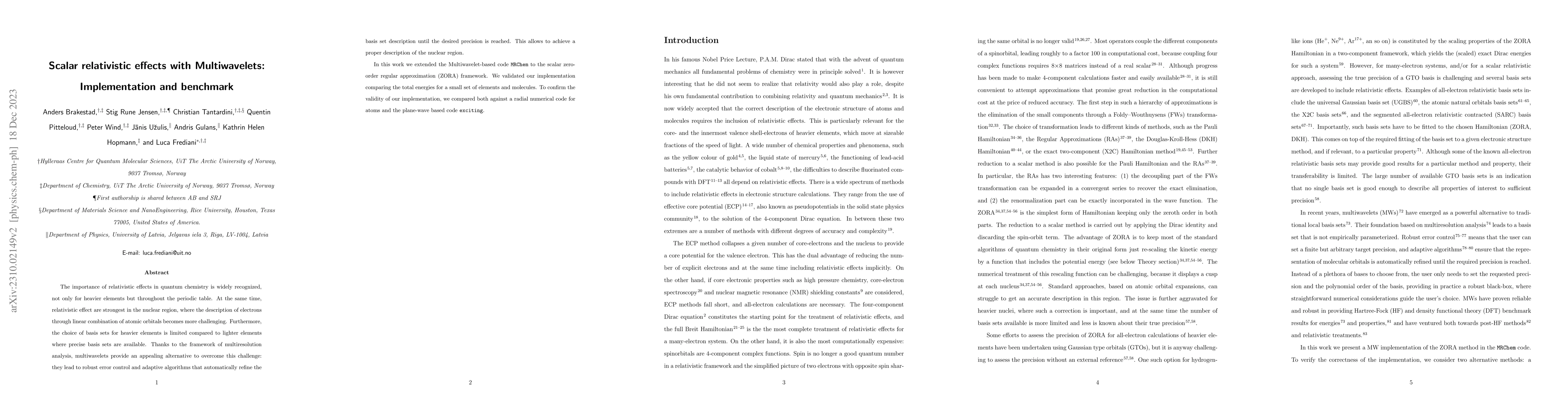 Thumbnail for Scalar relativistic effects with Multiwavelets: Implementation and
  benchmark