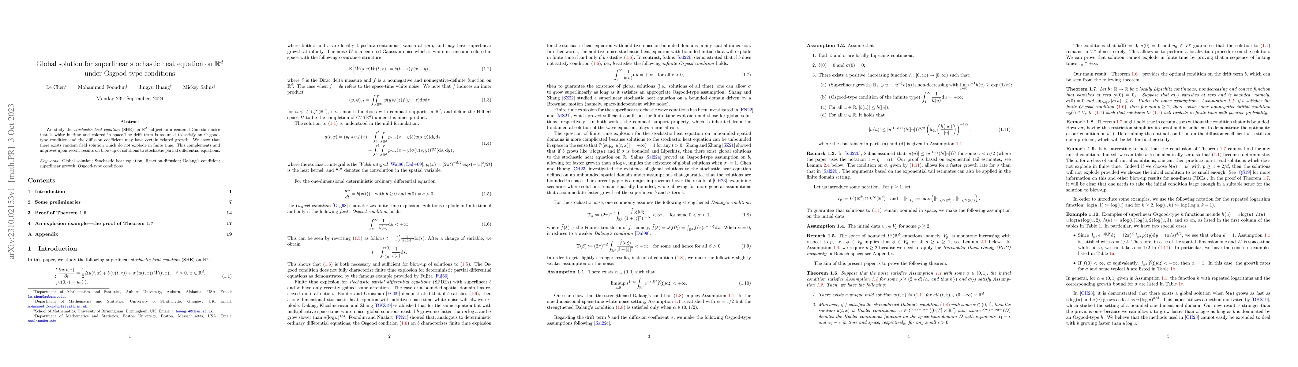 Thumbnail for Global solution for superlinear stochastic heat equation on
  $\mathbb{R}^d$ under Osgood-type conditions