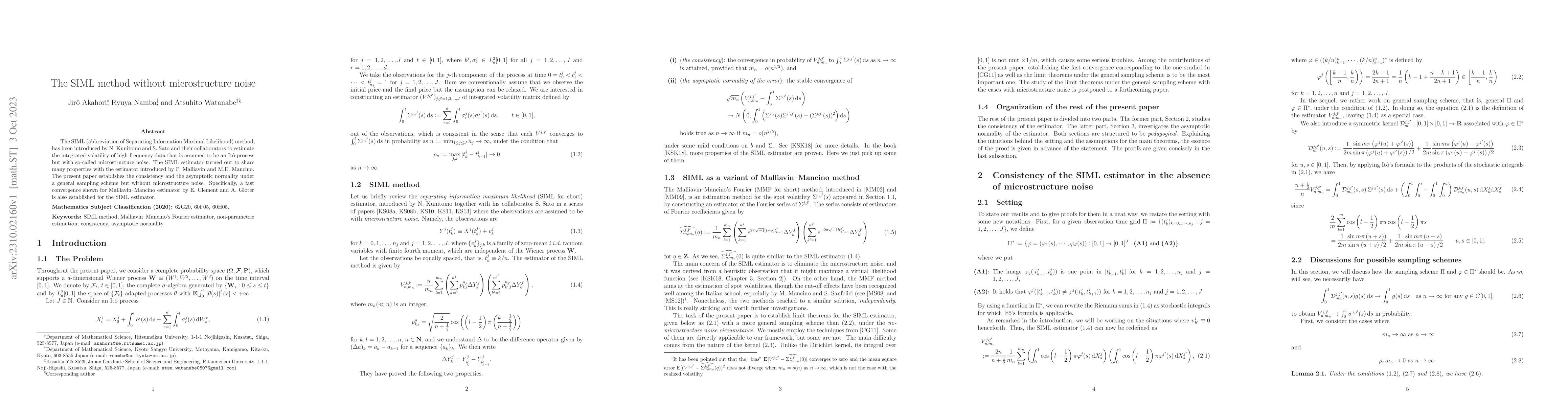 Thumbnail for The SIML method without microstructure noise