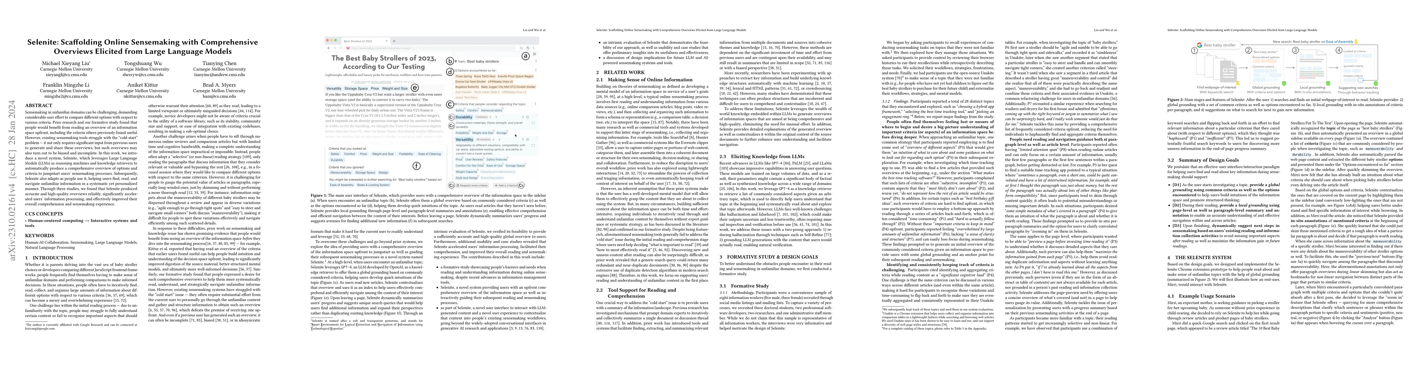 Thumbnail for Selenite: Scaffolding Online Sensemaking with Comprehensive Overviews
  Elicited from Large Language Models