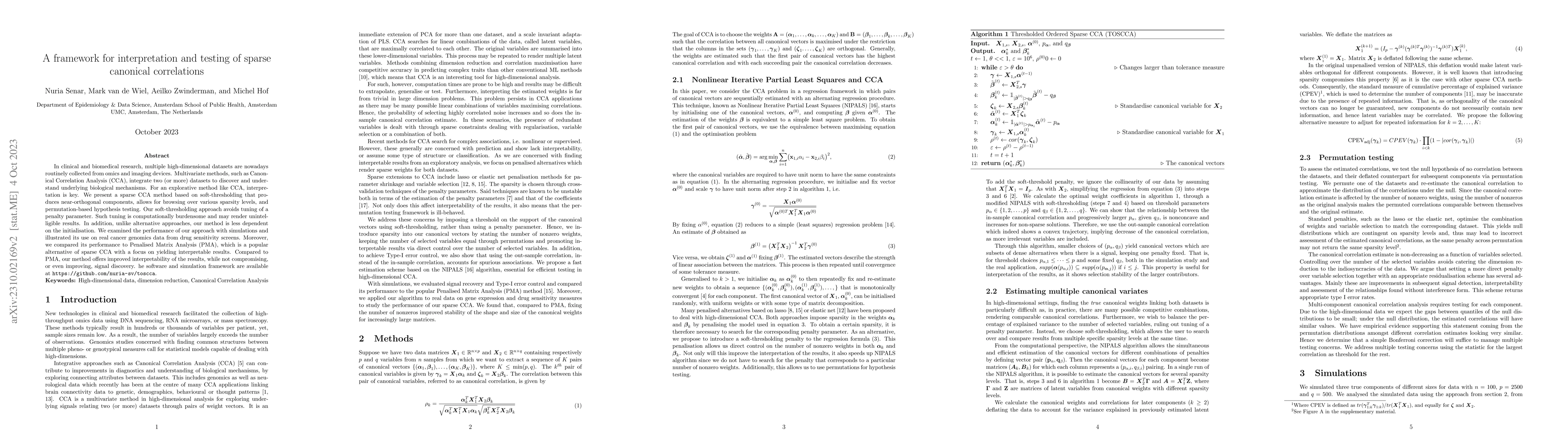Thumbnail for A framework for interpretation and testing of sparse canonical
  correlations