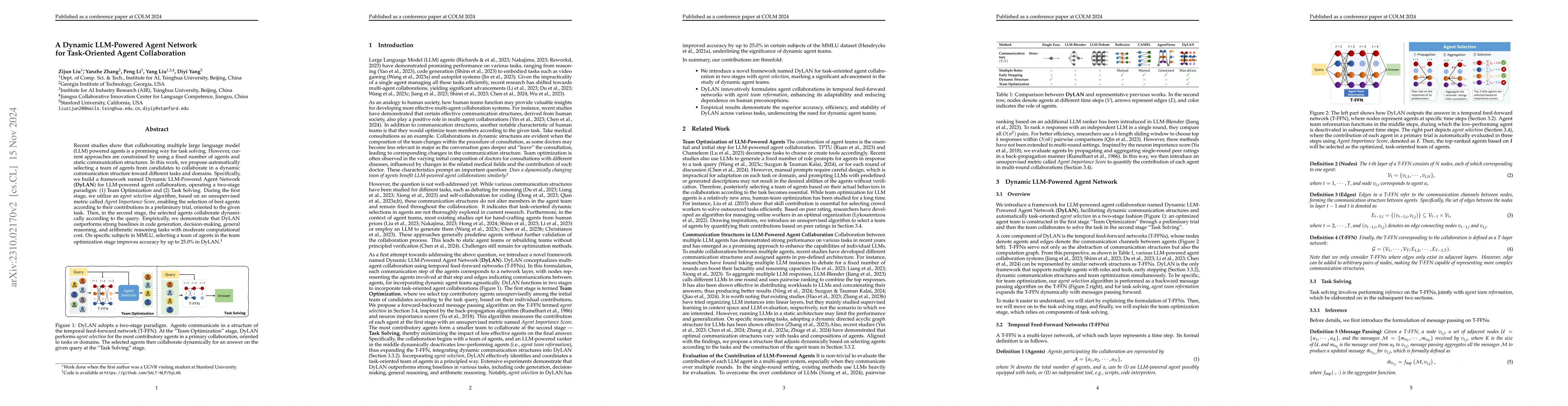 Thumbnail for Dynamic LLM-Agent Network: An LLM-agent Collaboration Framework with
  Agent Team Optimization