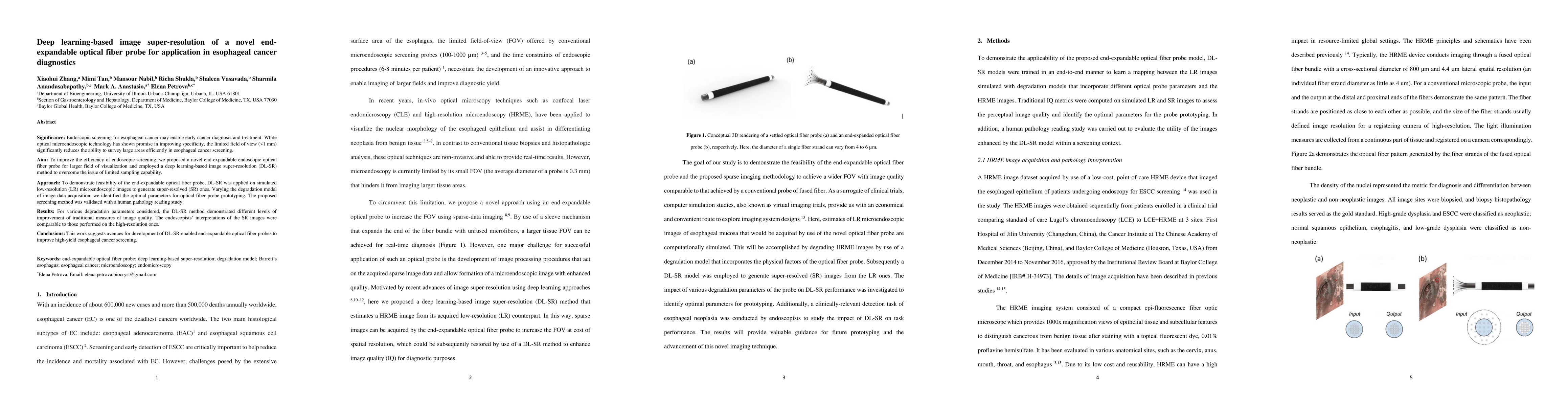 Thumbnail for Deep learning-based image super-resolution of a novel end-expandable
  optical fiber probe for application in esophageal cancer diagnostics
