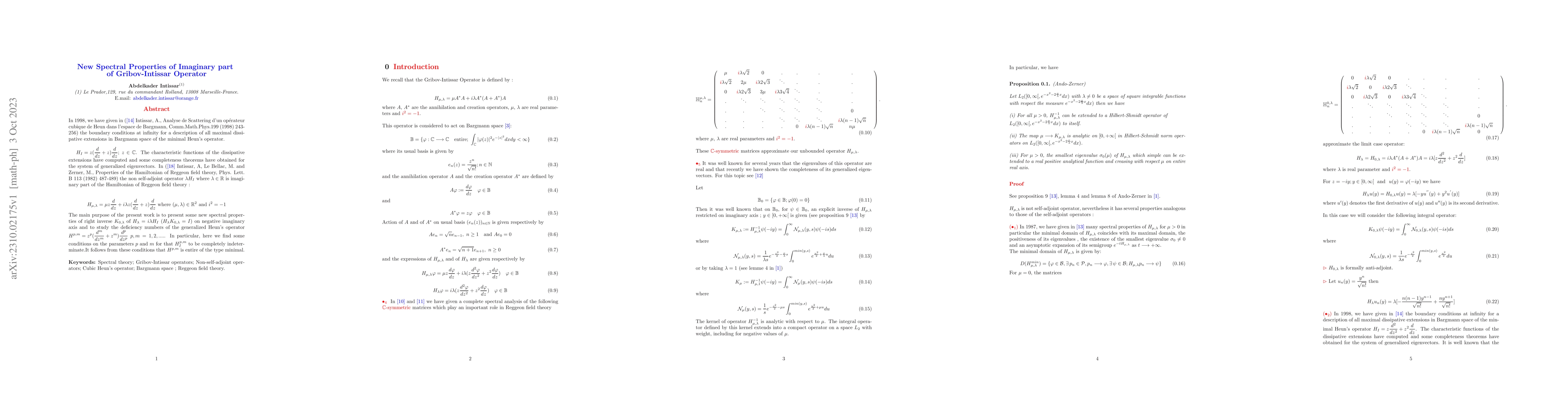 Thumbnail for New Spectral Properties of Imaginary part of Gribov-Intissar Operator