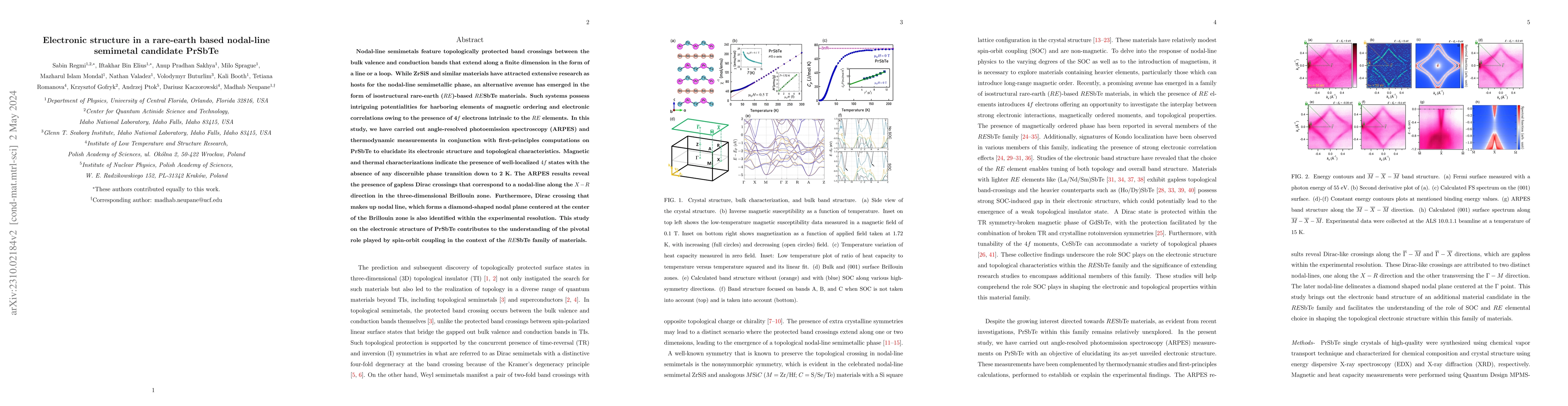 Thumbnail for Electronic structure in a rare-earth based nodal-line semimetal
  candidate PrSbTe