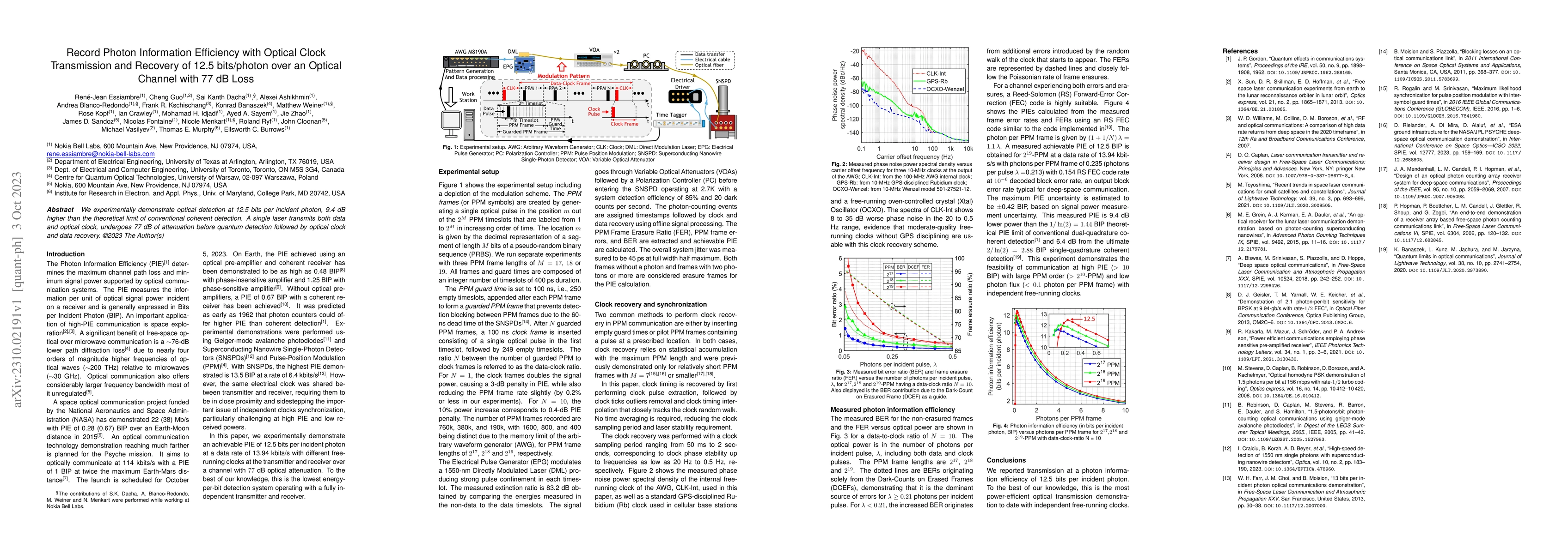 Thumbnail for Record Photon Information Efficiency with Optical Clock Transmission and
  Recovery of 12.5 bits/photon over an Optical Channel with 77 dB Loss