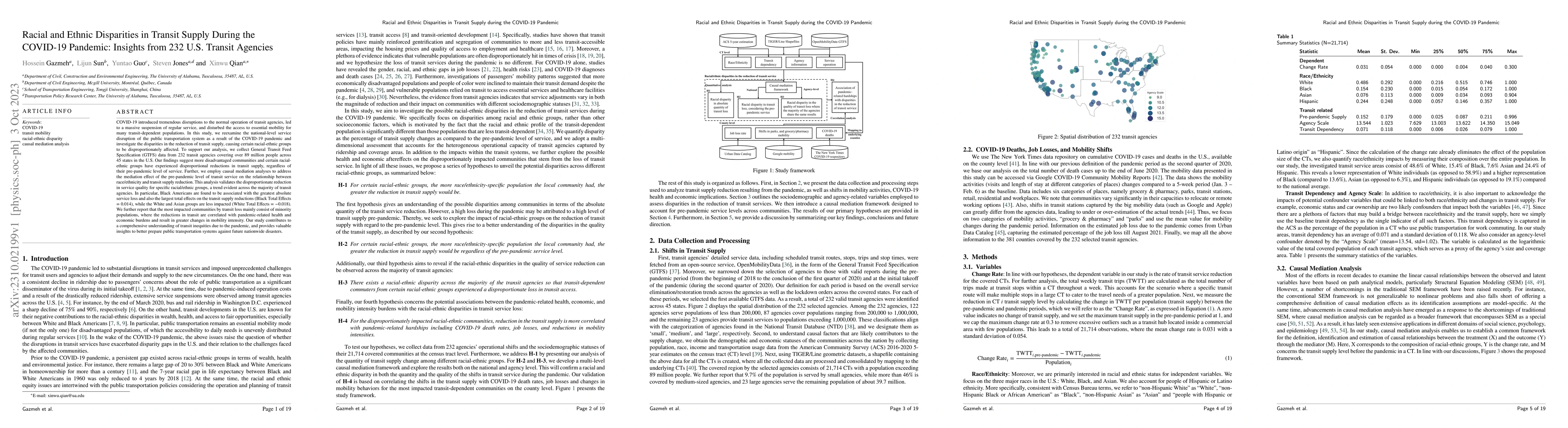 Thumbnail for Racial and Ethnic Disparities in Transit Supply During the COVID-19
  Pandemic: Insights from 232 U.S. Transit Agencies