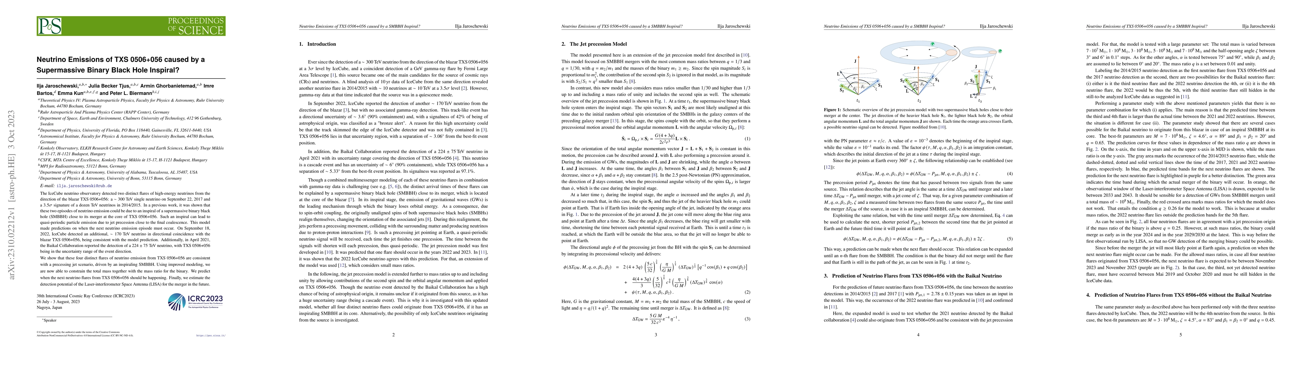 Thumbnail for Neutrino Emissions of TXS 0506+056 caused by a Supermassive Binary Black
  Hole Inspiral?
