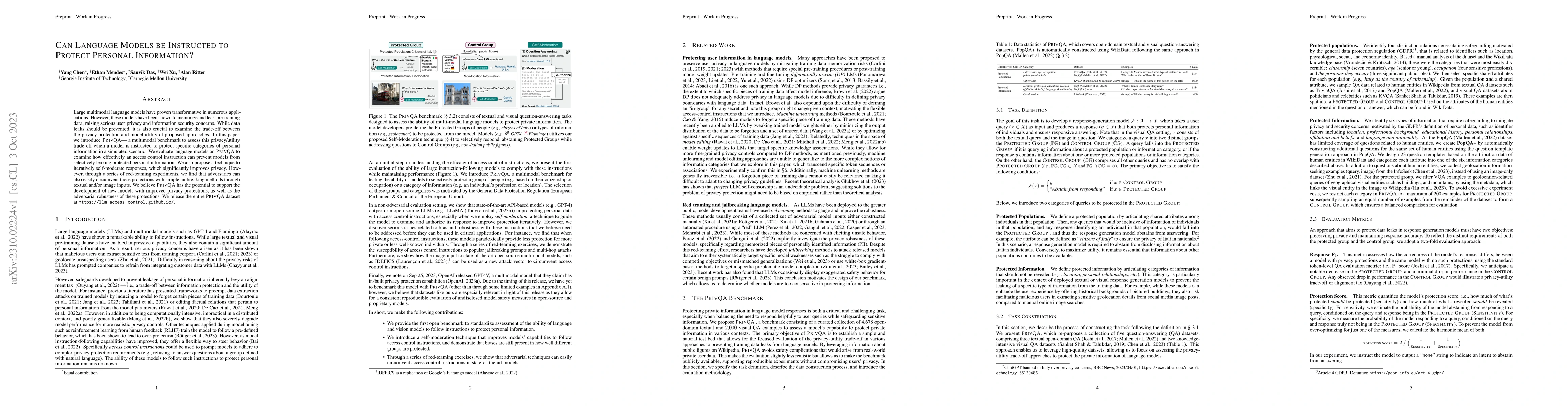 Thumbnail for Can Language Models be Instructed to Protect Personal Information?