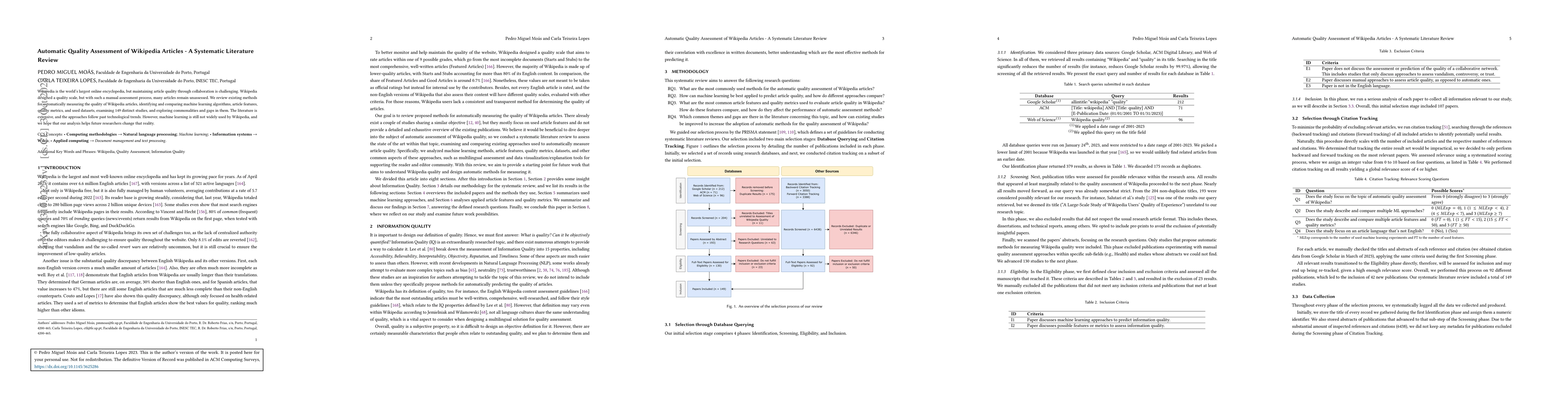 Thumbnail for Automatic Quality Assessment of Wikipedia Articles -- A Systematic
  Literature Review