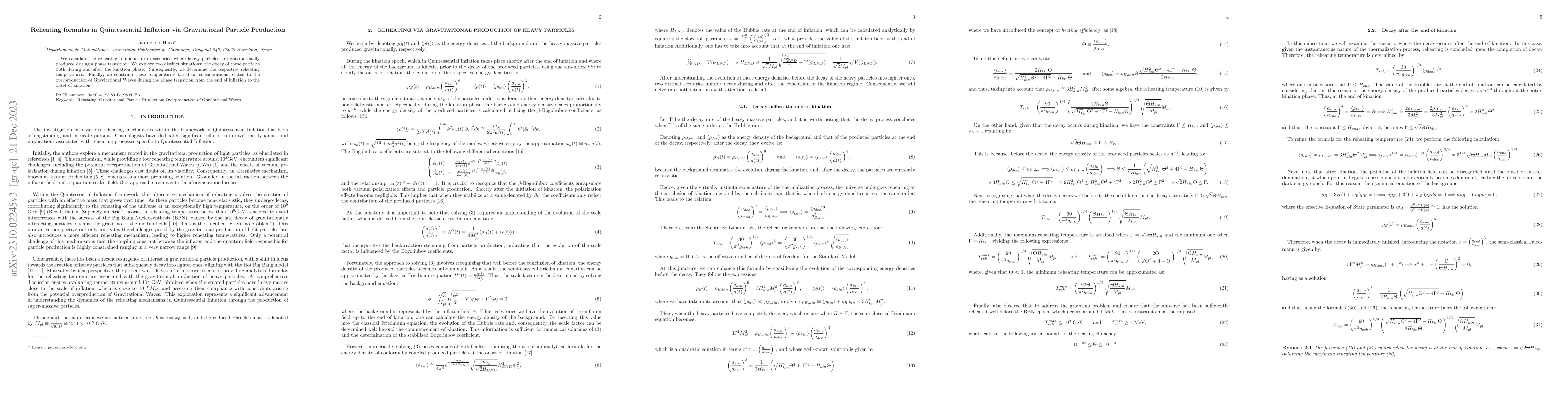 Thumbnail for Reheating formulas in Quintessential Inflation via Gravitational
  Particle Production