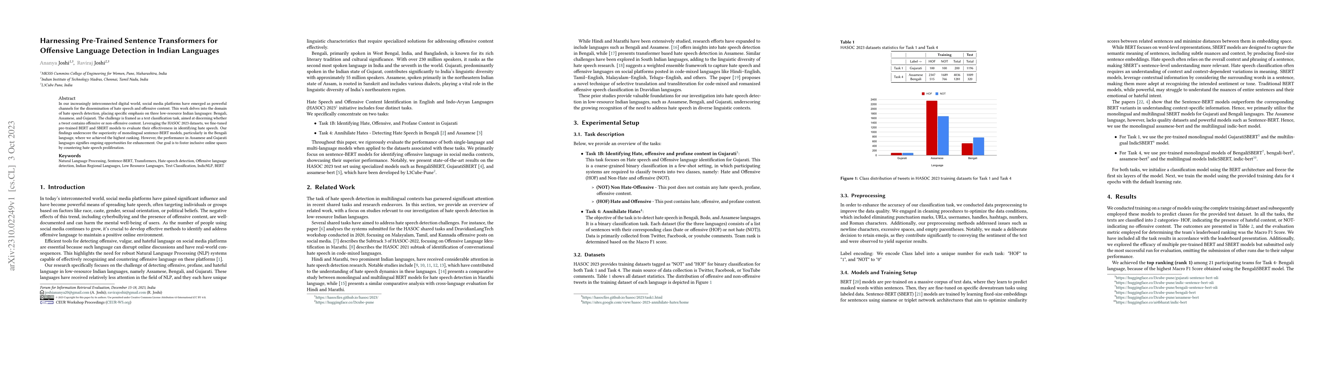 Thumbnail for Harnessing Pre-Trained Sentence Transformers for Offensive Language
  Detection in Indian Languages