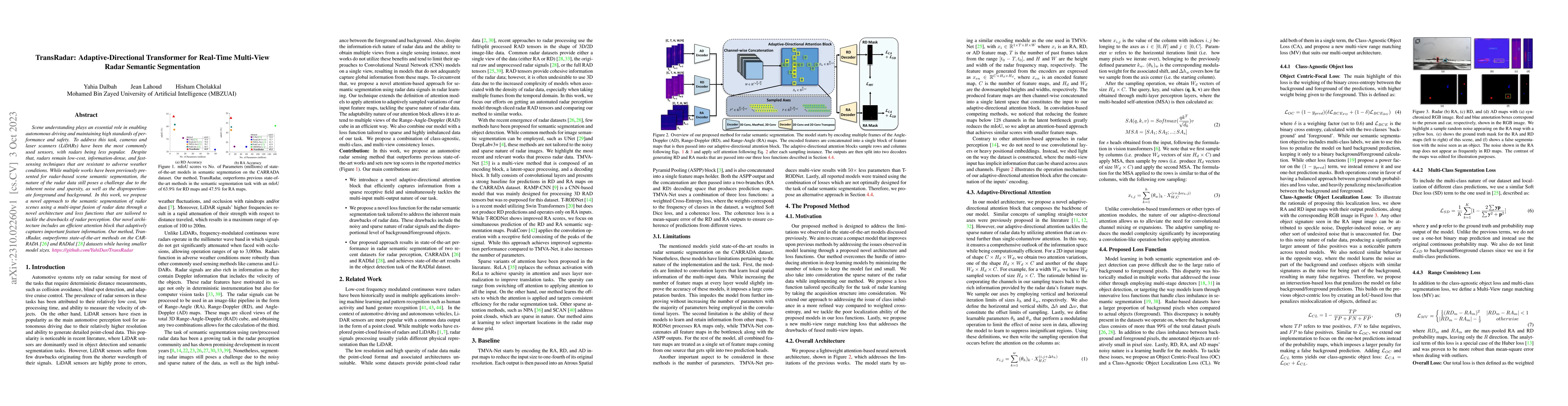 Thumbnail for TransRadar: Adaptive-Directional Transformer for Real-Time Multi-View
  Radar Semantic Segmentation