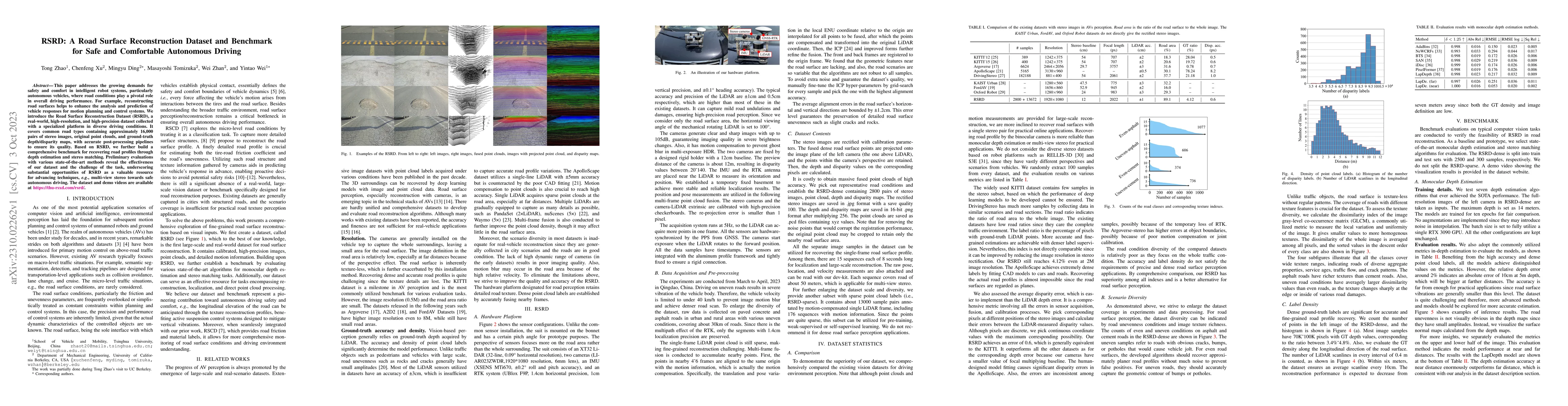 Thumbnail for RSRD: A Road Surface Reconstruction Dataset and Benchmark for Safe and
  Comfortable Autonomous Driving