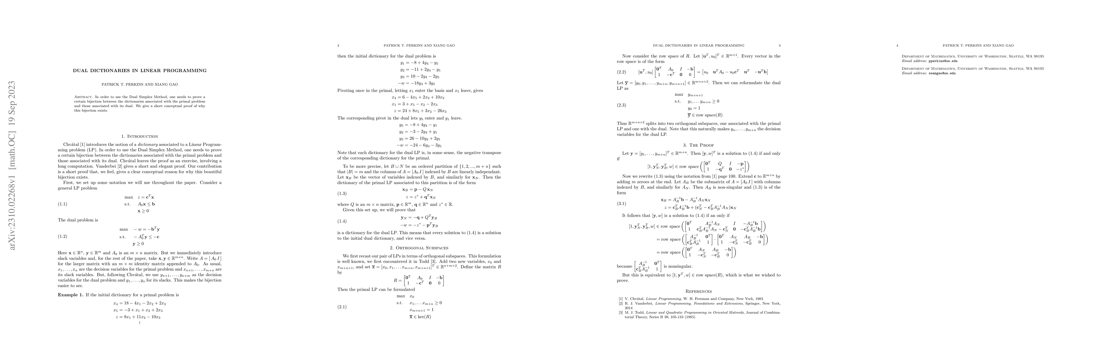Thumbnail for Dual Dictionaries in Linear Programming