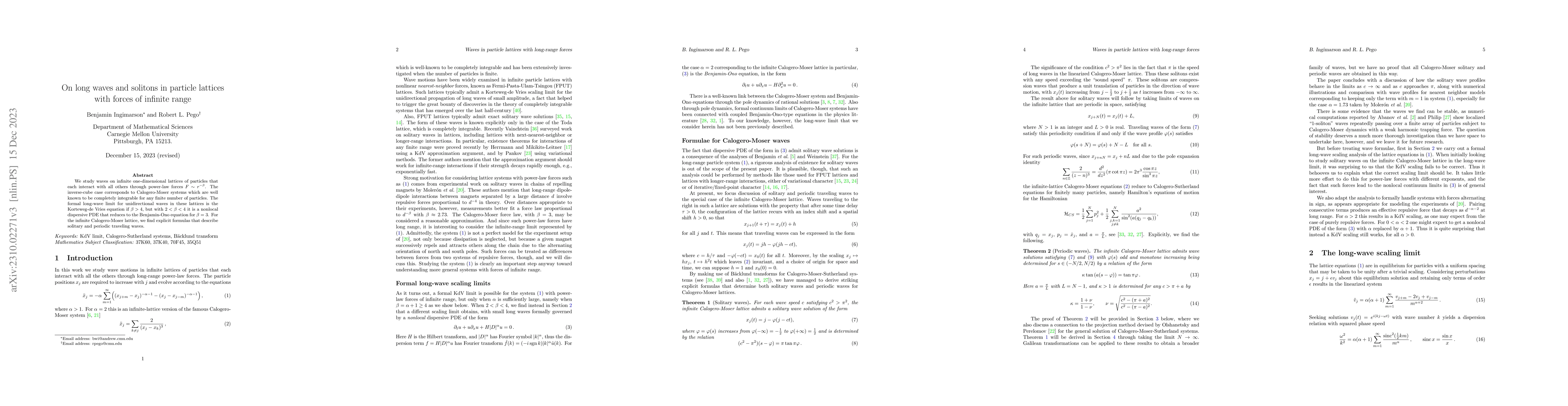 Thumbnail for On long waves and solitons in particle lattices with forces of infinite
  range