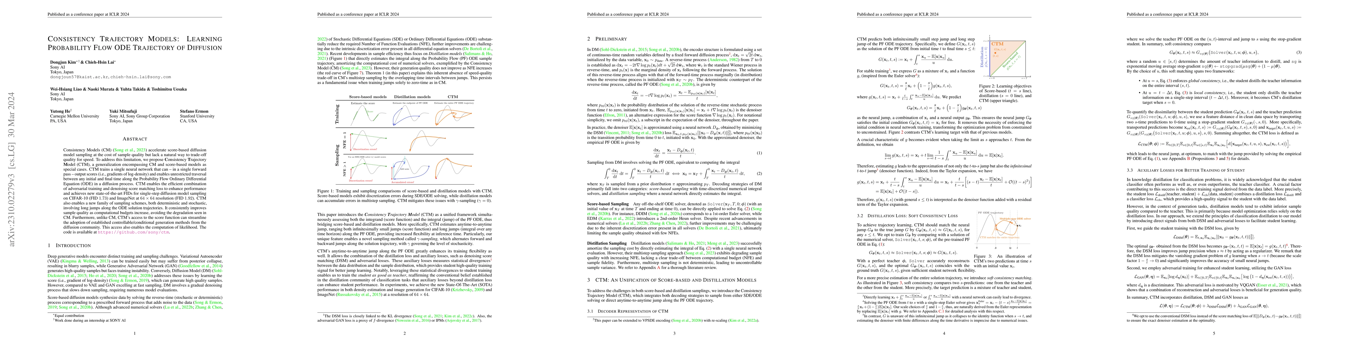 Thumbnail for Consistency Trajectory Models: Learning Probability Flow ODE Trajectory
  of Diffusion