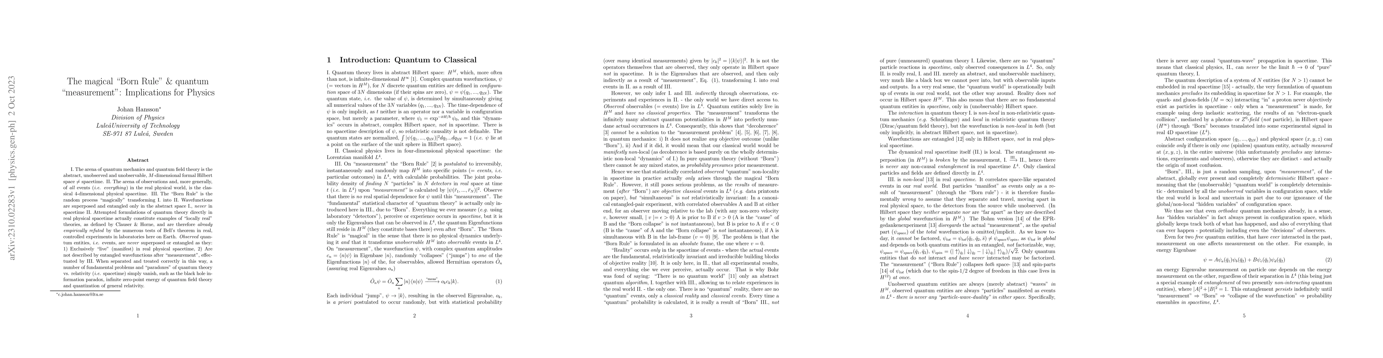 Thumbnail for The magical "Born Rule" & quantum "measurement": Implications for
  Physics