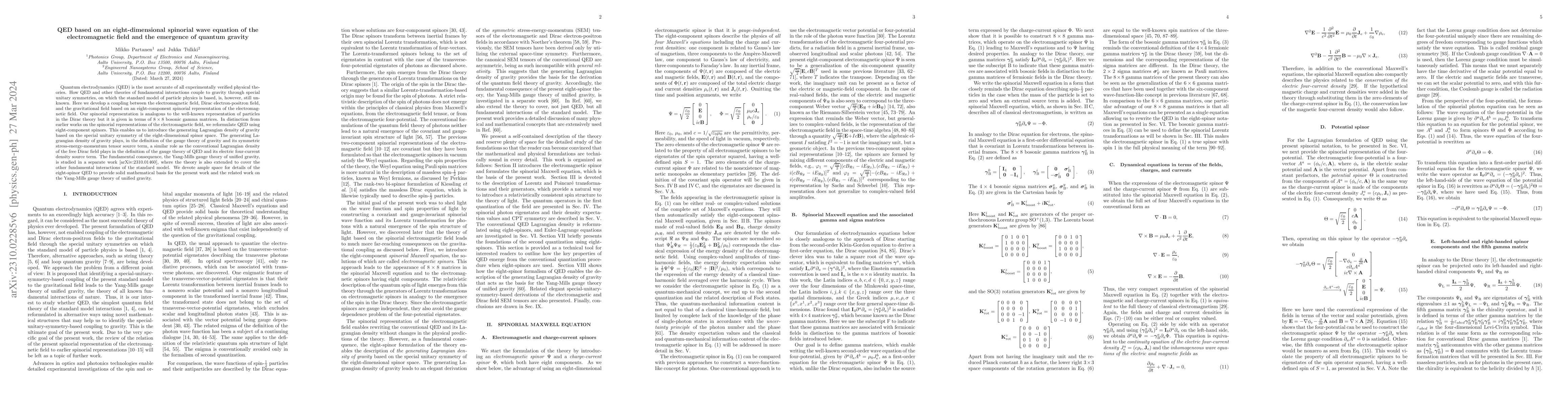 Thumbnail for QED based on eight-dimensional spinorial wave equation of the
  electromagnetic field and the emergence of quantum gravity