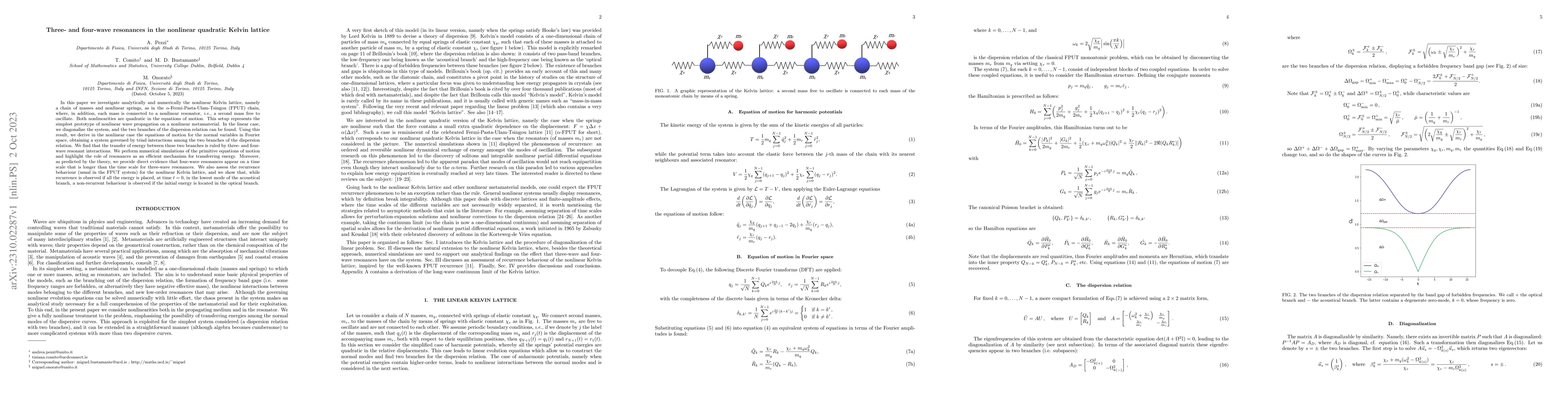 Thumbnail for Three- and four-wave resonances in the nonlinear quadratic Kelvin
  lattice