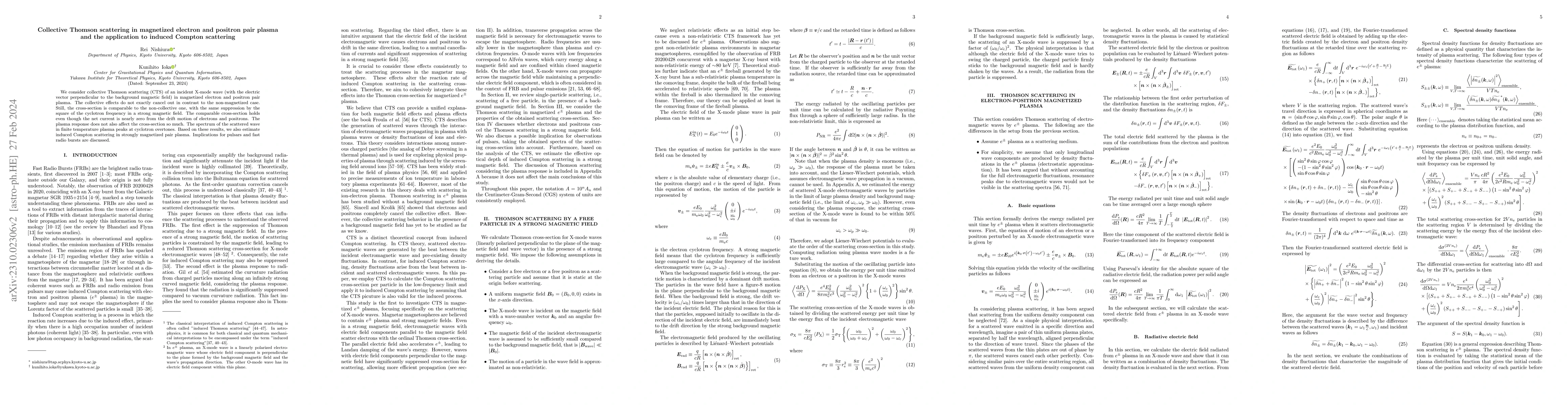 Thumbnail for Collective Thomson scattering in magnetized electron and positron pair
  plasma and the application to induced Compton scattering