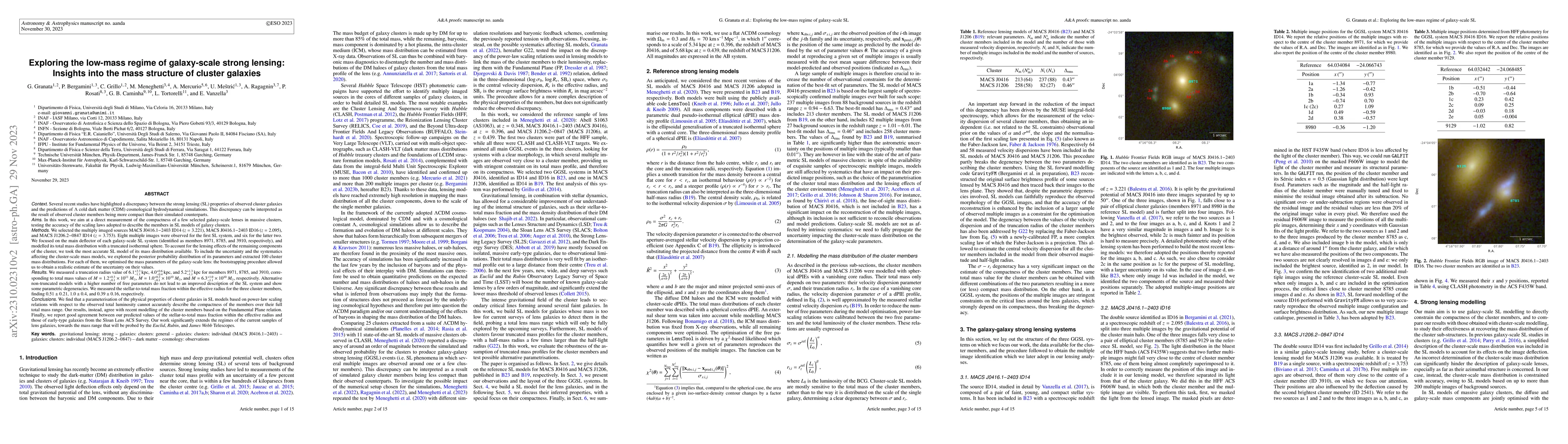 Thumbnail for Exploring the low-mass regime of galaxy-scale strong lensing: Insights
  into the mass structure of cluster galaxies