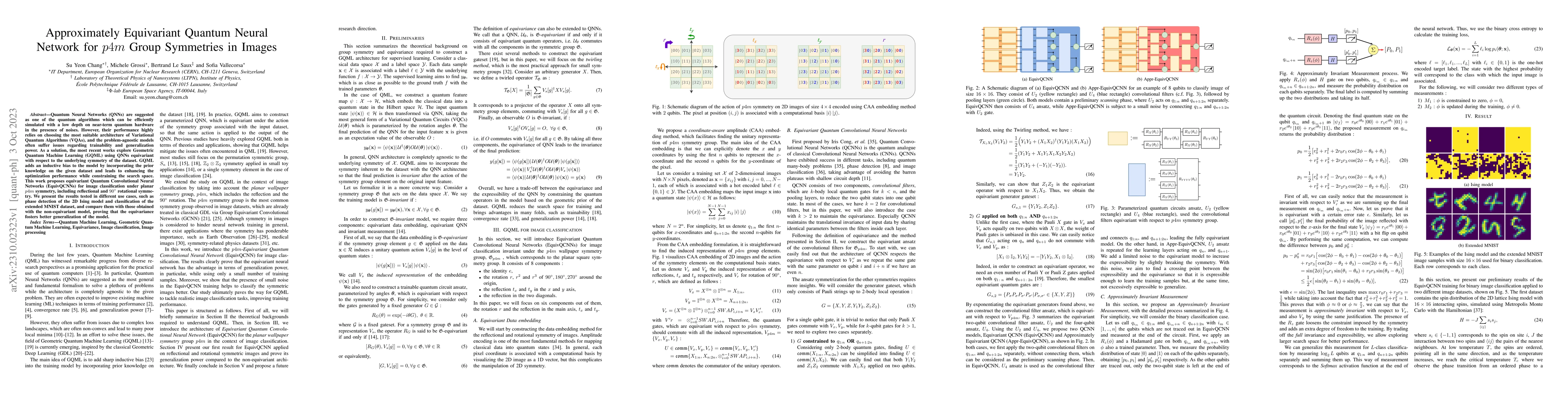 Thumbnail for Approximately Equivariant Quantum Neural Network for $p4m$ Group
  Symmetries in Images