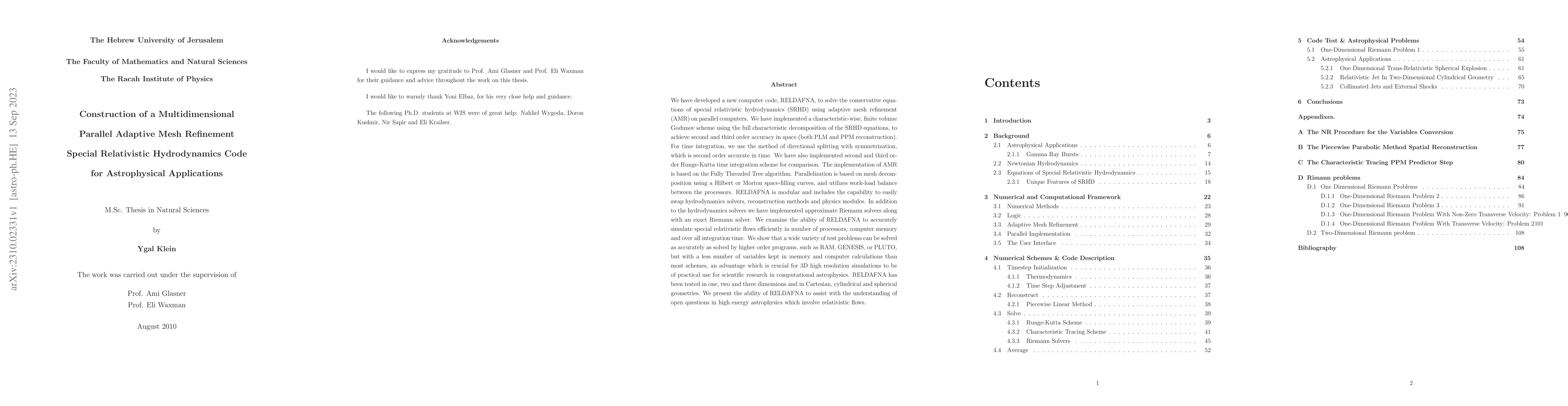 Thumbnail for Construction of a Multidimensional Parallel Adaptive Mesh Refinement
  Special Relativistic Hydrodynamics Code for Astrophysical Applications
