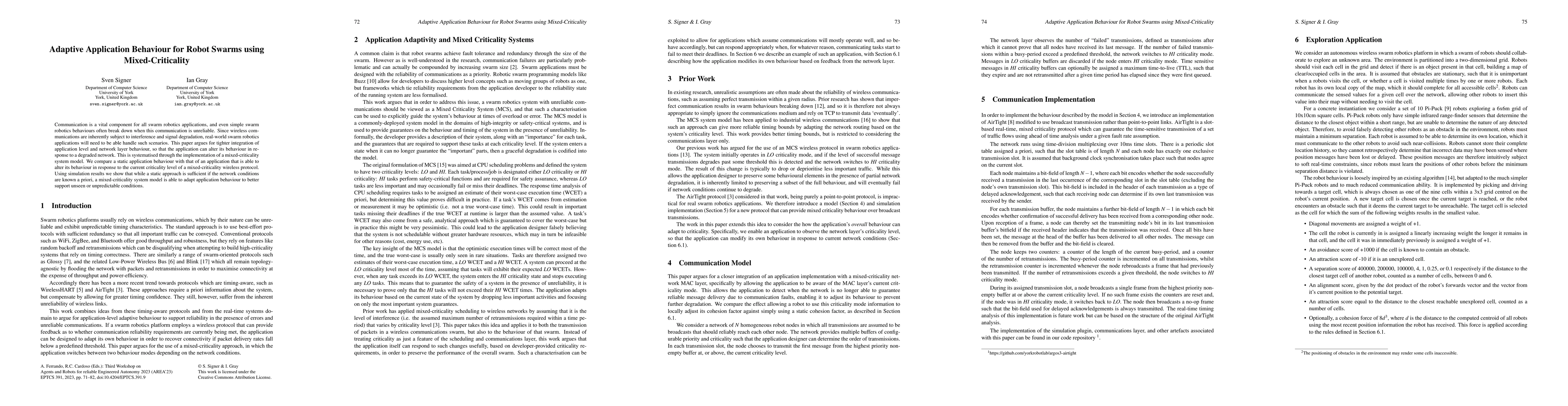 Thumbnail for Adaptive Application Behaviour for Robot Swarms using Mixed-Criticality