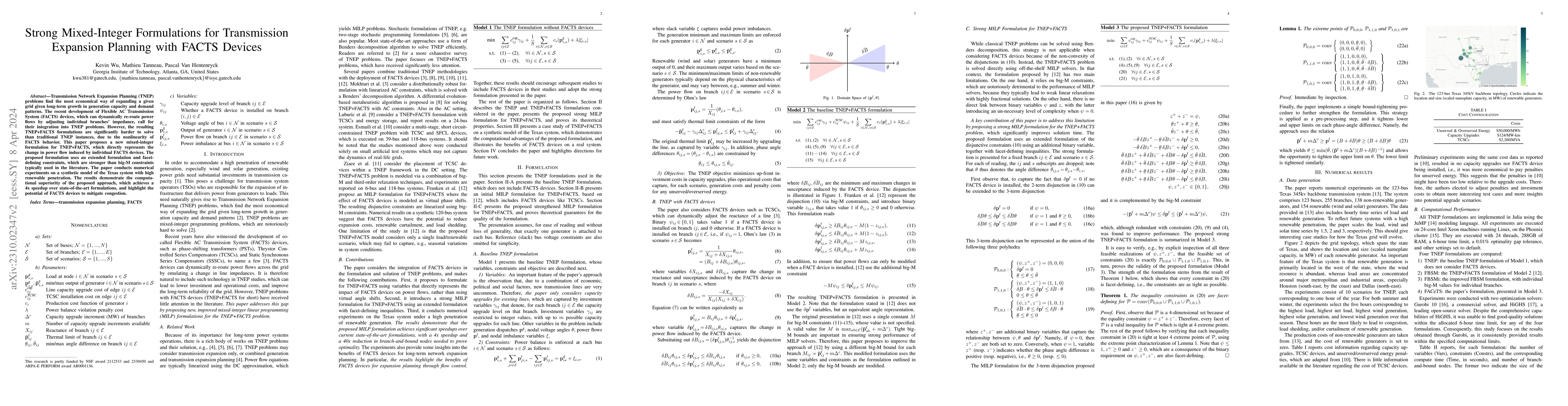 Thumbnail for Strong Mixed-Integer Formulations for Transmission Expansion Planning
  with FACTS Devices