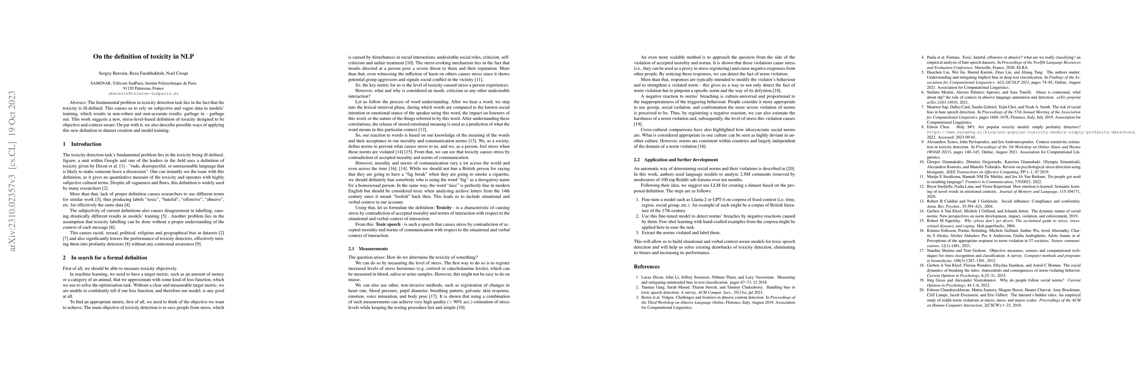 Thumbnail for On the definition of toxicity in NLP
