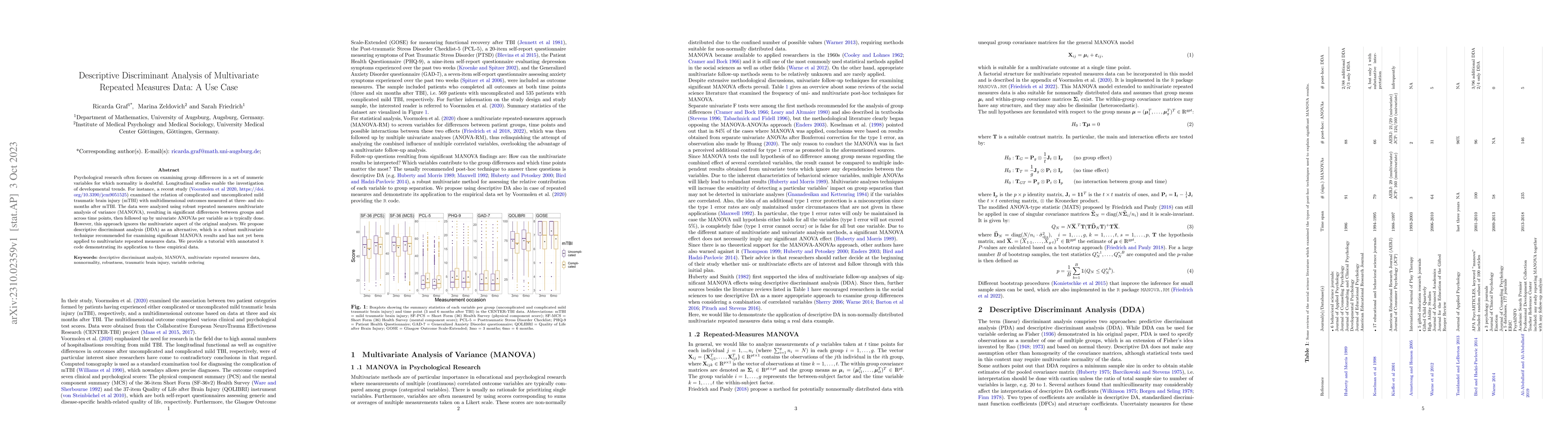Thumbnail for Descriptive Discriminant Analysis of Multivariate Repeated Measures
  Data: A Use Case