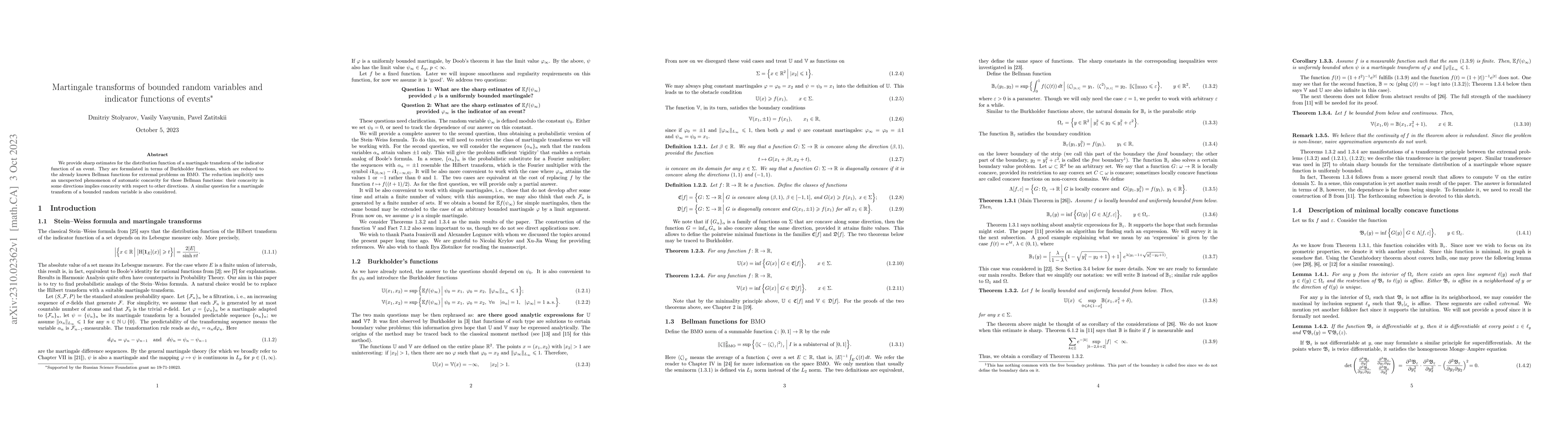 Thumbnail for Martingale transforms of bounded random variables and indicator
  functions of events