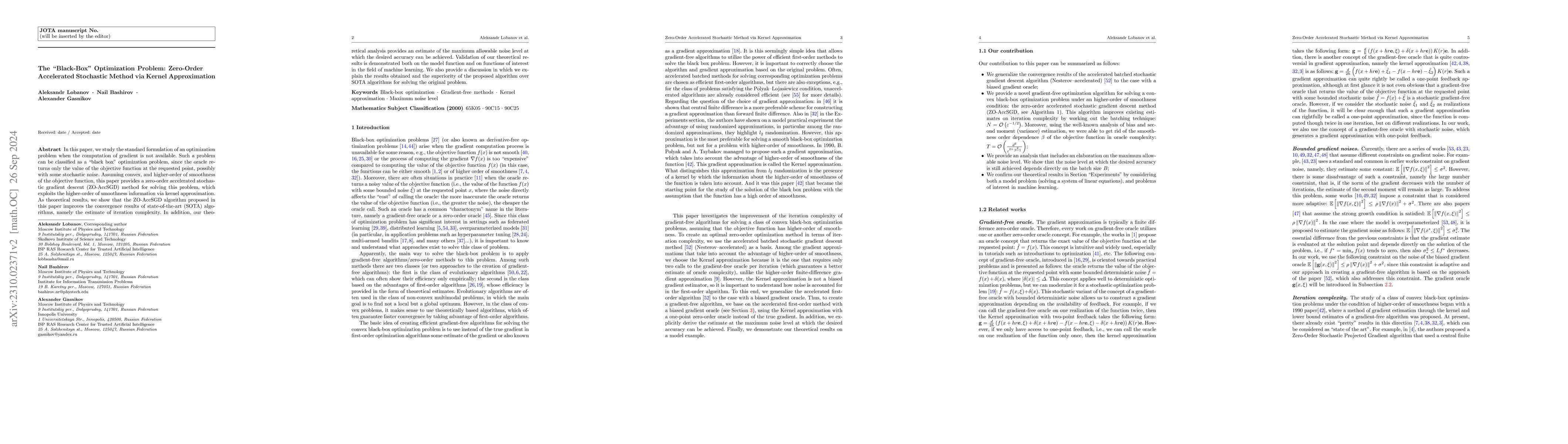 Thumbnail for The Black-Box Optimization Problem: Zero-Order Accelerated Stochastic
  Method via Kernel Approximation