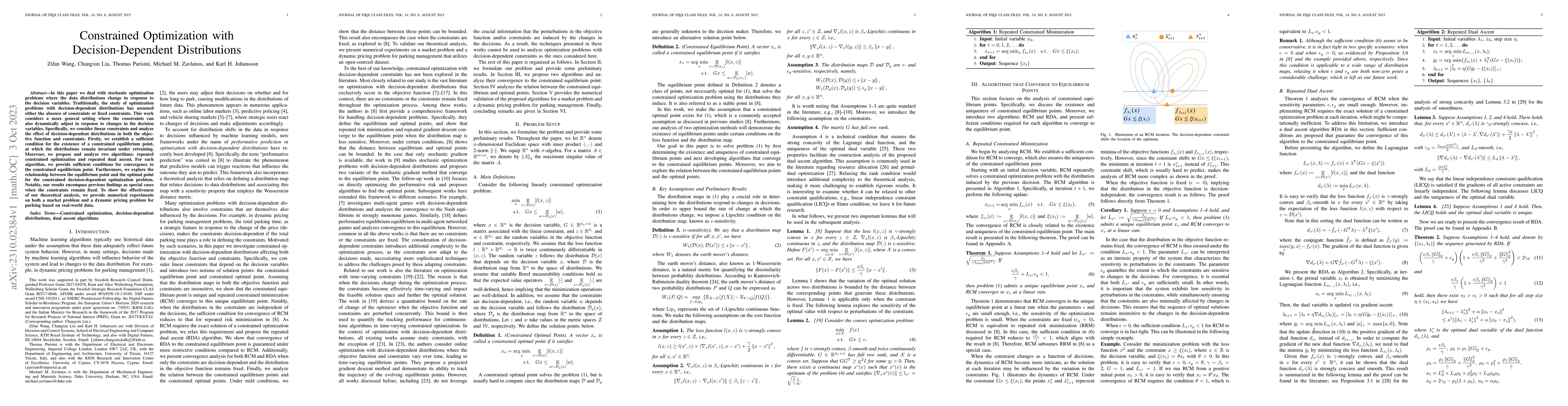Thumbnail for Constrained Optimization with Decision-Dependent Distributions